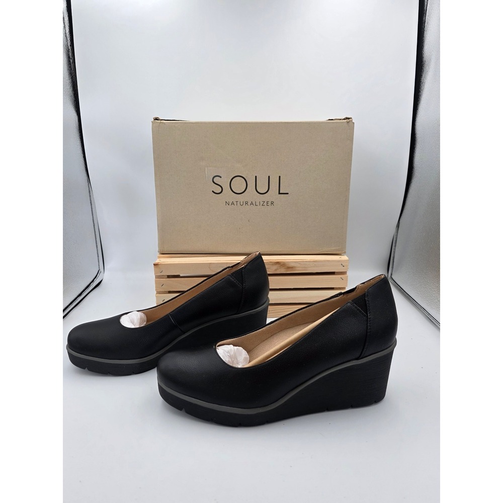 Soul Naturalizer Wedge Pump Women 9.5 Black Platform Comfort Slip On Shoes - Picture 3 of 6